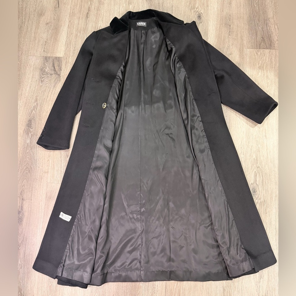 Women's Black Double-Breasted Pea Coat with Velvet Collar - Picture 3 of 9